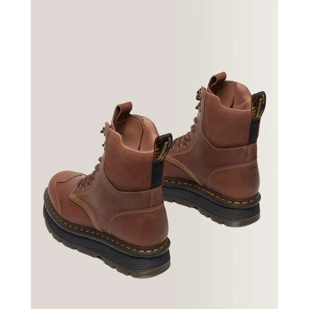 Dr. Martens Zebzag 8 Tie Brown Platform Waxy Leather Suede Boots Mens 8 Workwear
